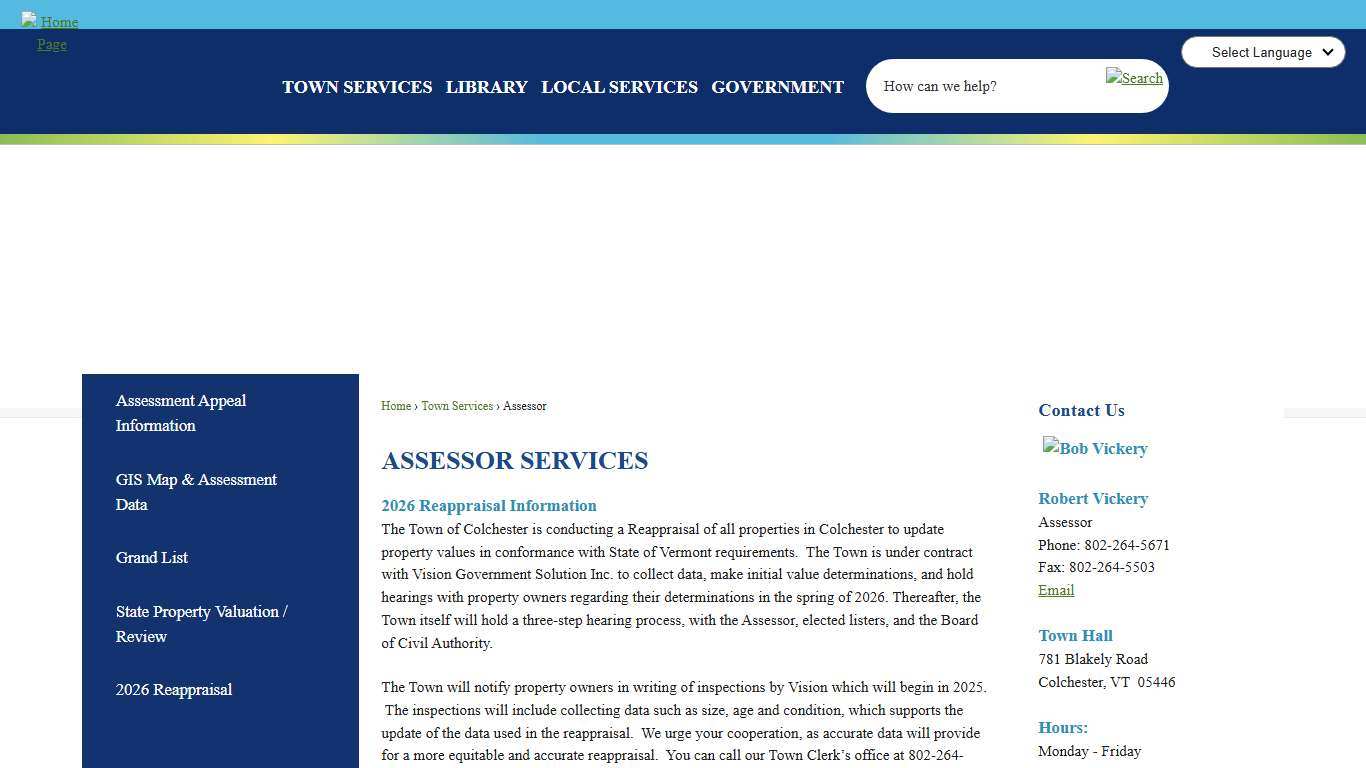 assessor services Colchester, VT