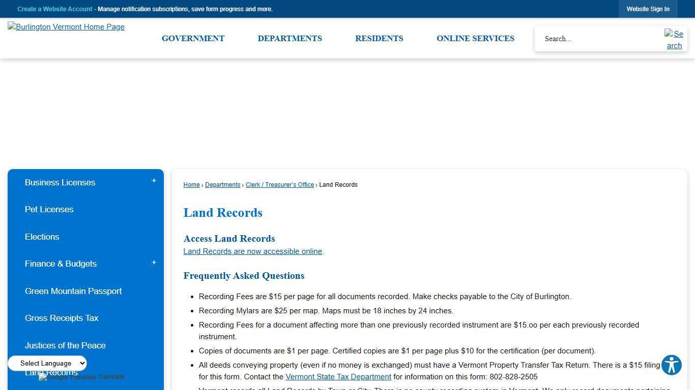 Land Records Burlington, VT