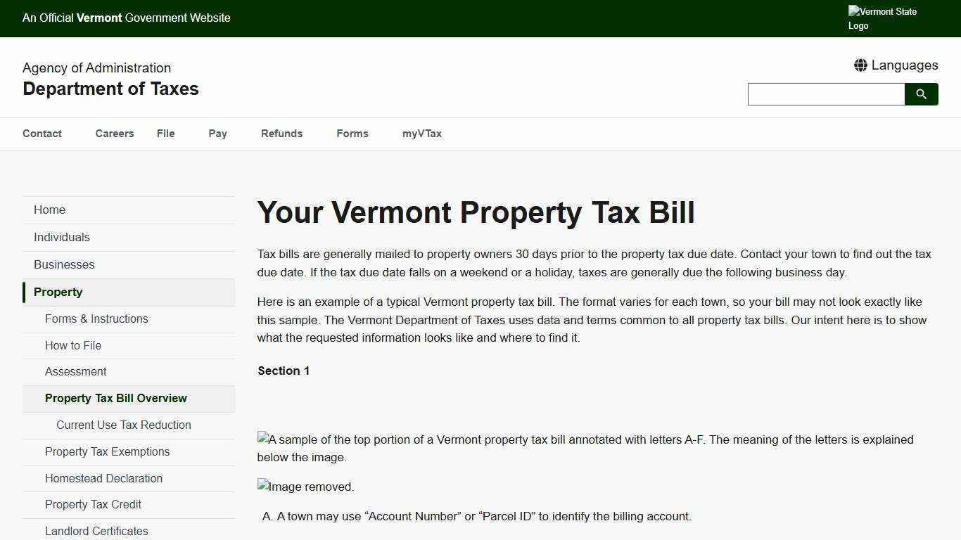 Your Vermont Property Tax Bill Department of Taxes